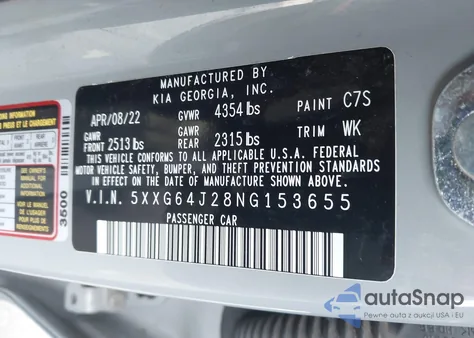 2022 Kia K5 Gt-Line from USA, damaged, VIN 5XXG64J28NG153655